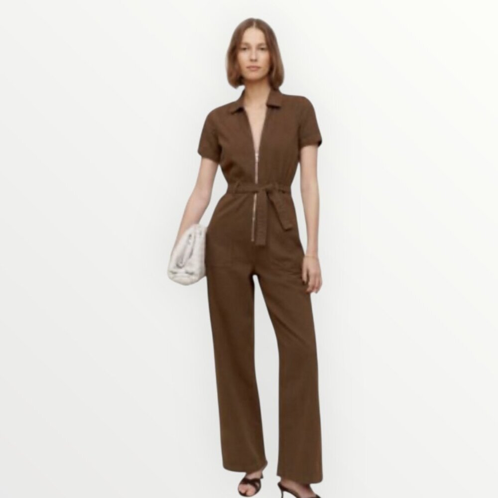 Reformation Jeans Cassidy Denim Jumpsuit in Chocolate Brown